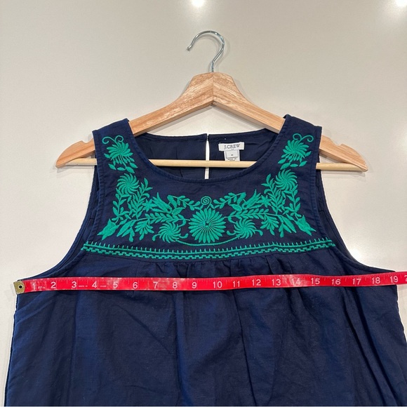 J. Crew Embroidered Navy Linen Sleeveless Shift Dress Size Medium‎ - Picture 4 of 6